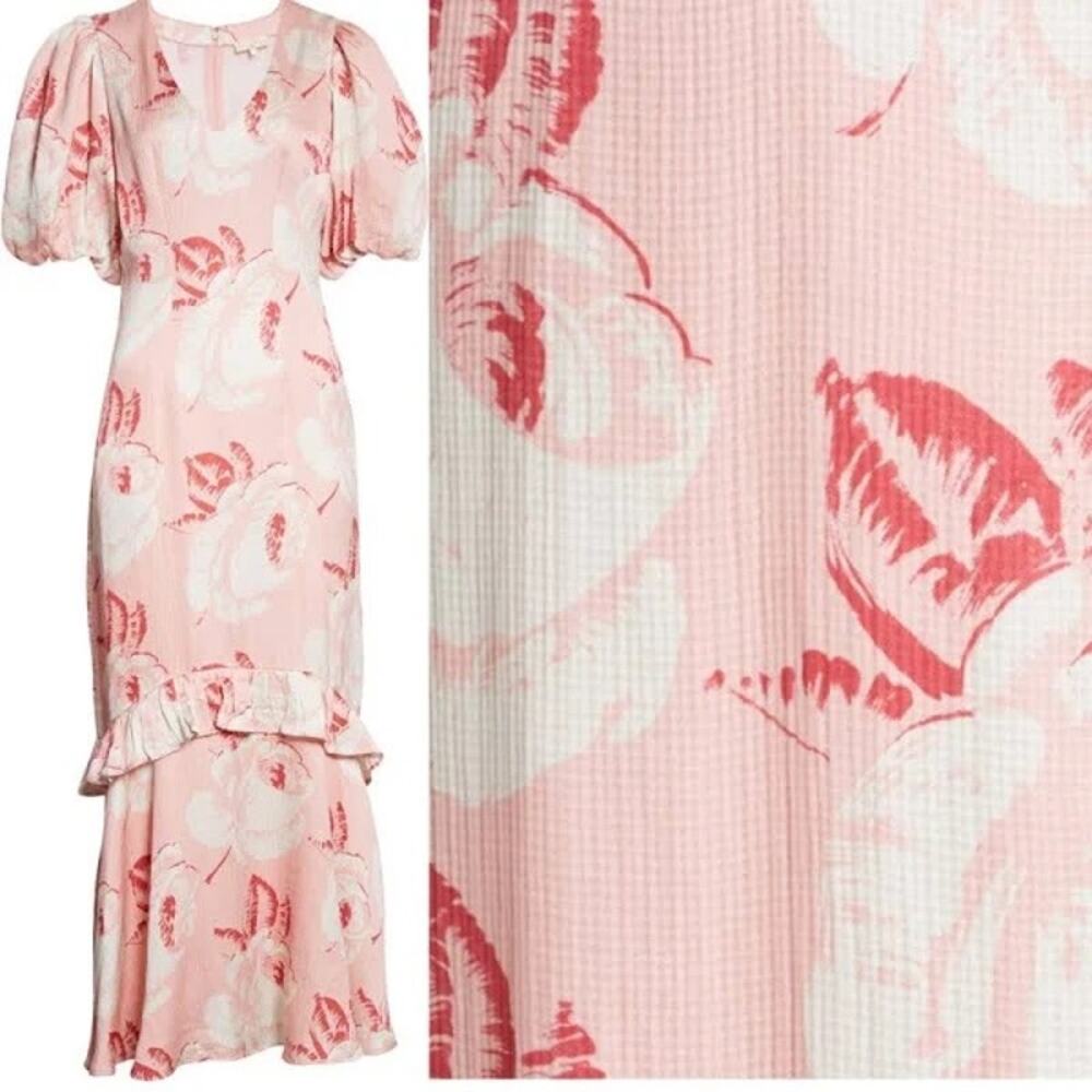 by TIMO $527 Vintage Rose Floral Ruffle Maxi Dress Size L - Picture 3 of 12